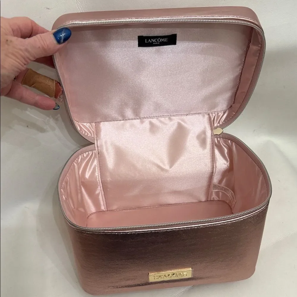 Lancome Metallic Pink Gold Makeup Cosmetic Travel Storage Bag With Handle New